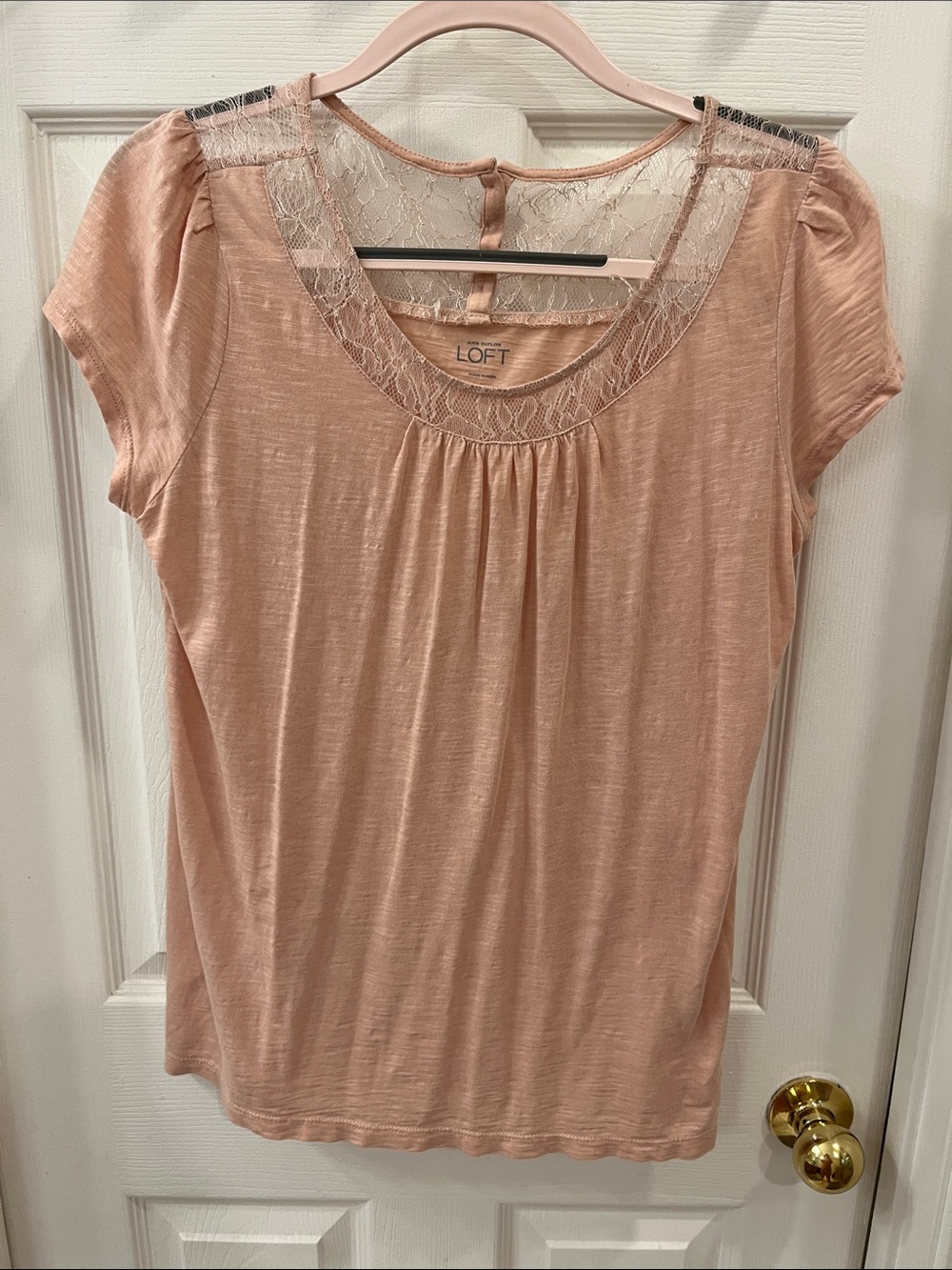 LOFT Lace Yoke Cap Sleeve Top in Blush Pink